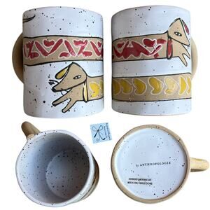 Anthropologie Kiki Dachshund Weiner Dog Ketchup Mustard 2-CT Mugs